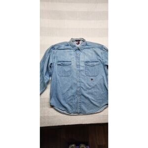 Vintage Tommy Hilfiger Men Large Denim Button Up Shirt Blue 90s Y2K Cotton